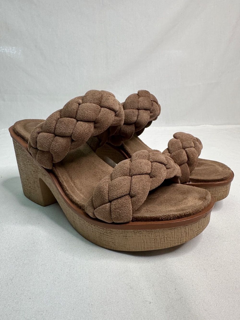 Pierre Dumas Brown Braided Suede Platform Mules